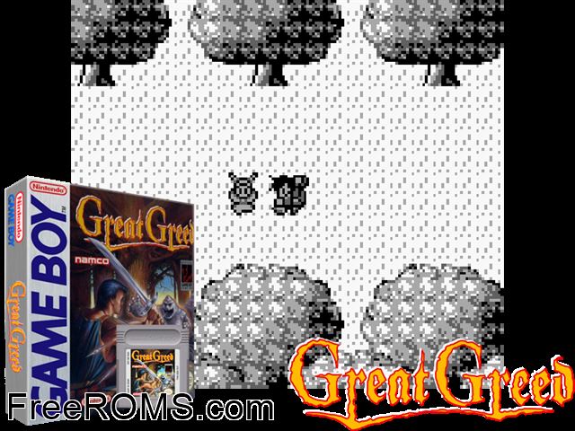Great Greed Gameboy Color game showing 3D box cover and gameplay screenshot