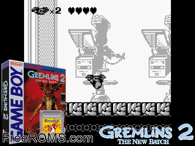 Gremlins 2 - The New Batch Gameboy Color game showing 3D box cover and gameplay screenshot