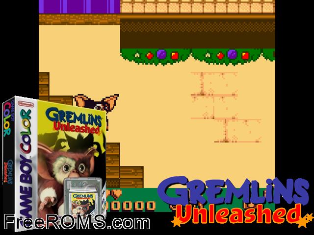 Gremlins Unleashed (Beta) Gameboy Color game showing 3D box cover and gameplay screenshot