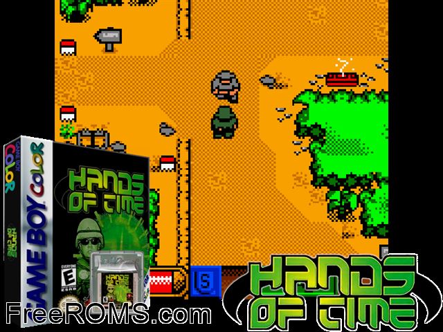 Hands Of Time Gameboy Color game showing 3D box cover and gameplay screenshot