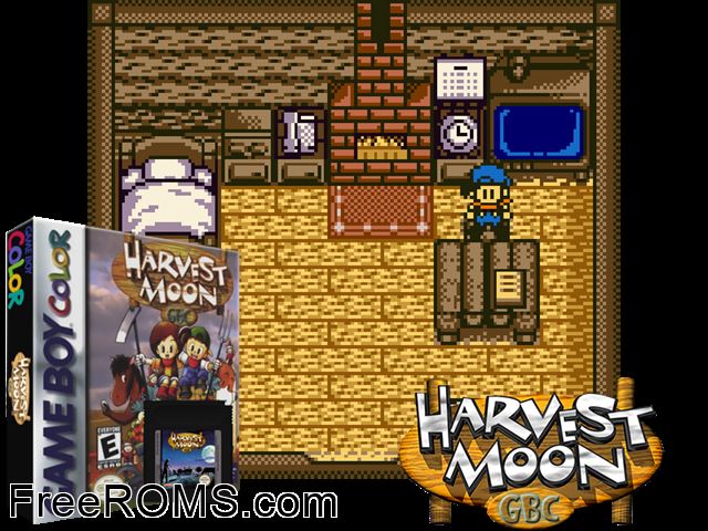 Harvest Moon Gb (Germany) Gameboy Color game showing 3D box cover and gameplay screenshot