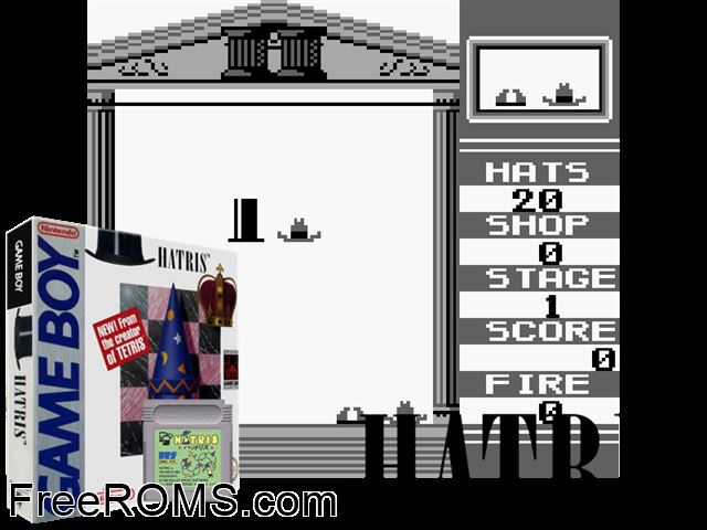 Hatris Gameboy Color game showing 3D box cover and gameplay screenshot