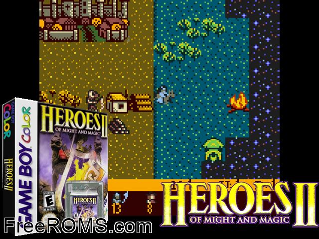 Heroes Of Might And Magic Ii Gameboy Color game showing 3D box cover and gameplay screenshot