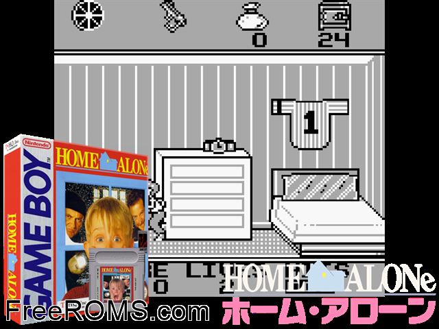 Home Alone Gameboy Color game showing 3D box cover and gameplay screenshot