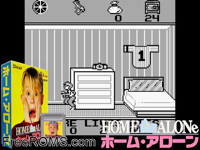 Home Alone (Japan) Gameboy Color game showing 3D box cover and gameplay screenshot