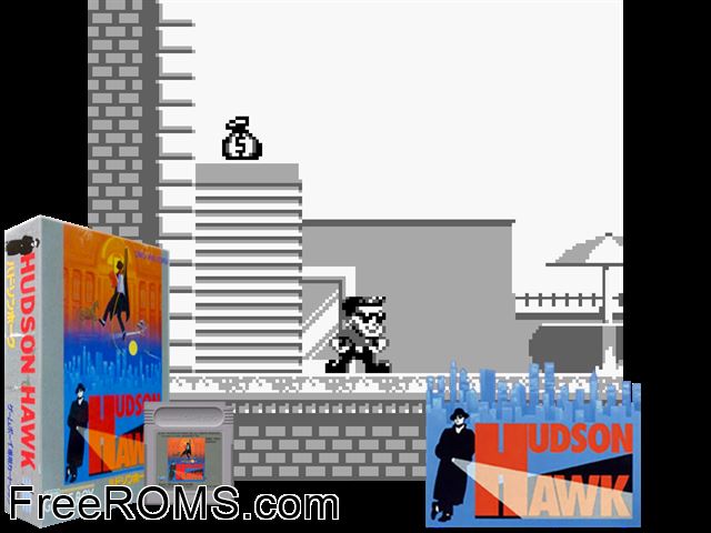 Hudson Hawk (Japan) Gameboy Color game showing 3D box cover and gameplay screenshot