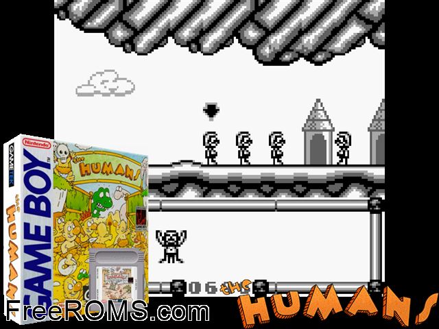 Humans, The Gameboy Color game showing 3D box cover and gameplay screenshot