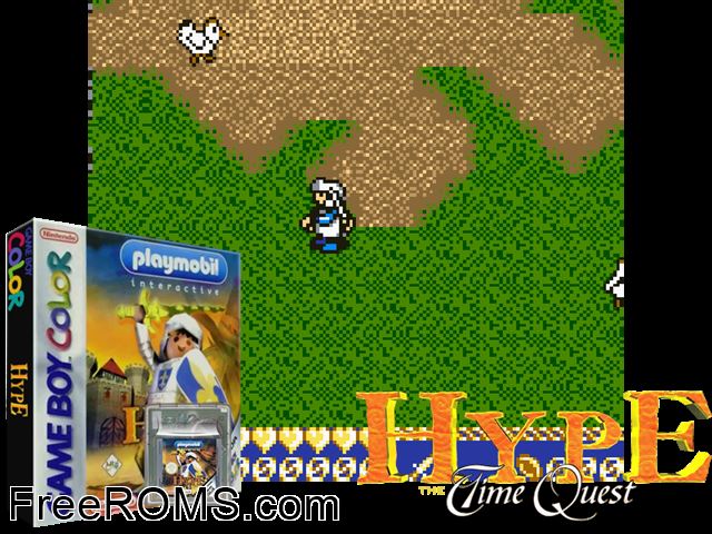 Hype - The Time Quest Gameboy Color game showing 3D box cover and gameplay screenshot