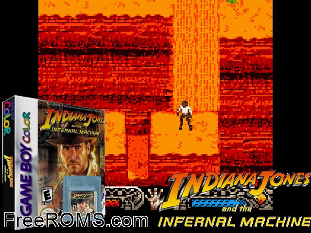 Indiana Jones And The Infernal Machine Gameboy Color game showing 3D box cover and gameplay screenshot