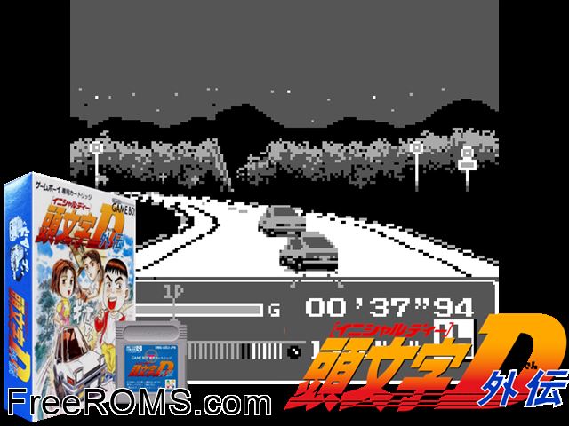 Initial D Gaiden (Japan) Gameboy Color game showing 3D box cover and gameplay screenshot