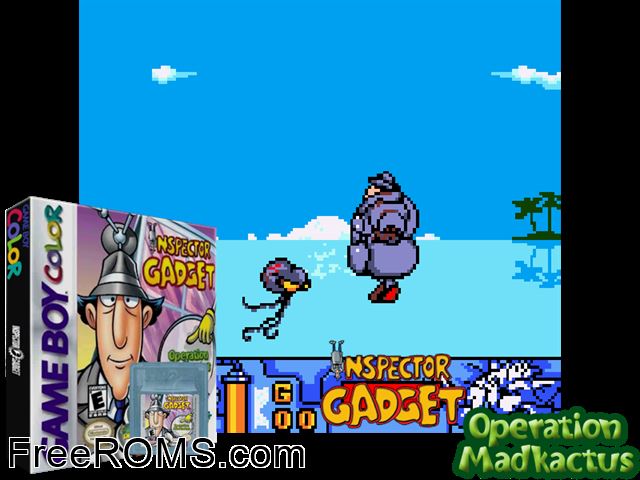 Inspector Gadget - Operation Madkactus Gameboy Color game showing 3D box cover and gameplay screenshot
