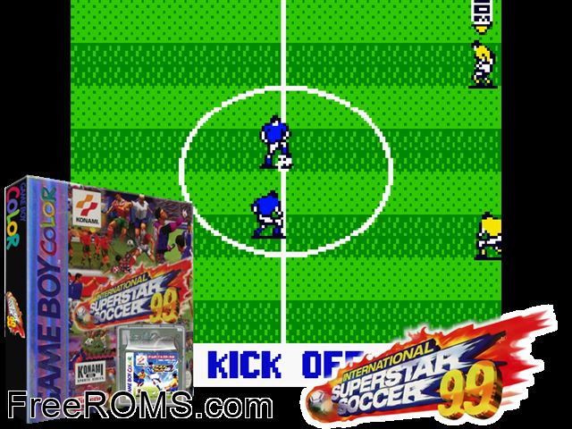 International Superstar Soccer 99 Gameboy Color game showing 3D box cover and gameplay screenshot