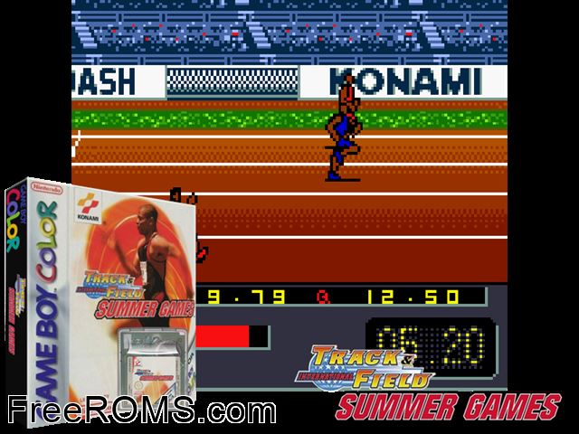 International Track And Field - Summer Games Gameboy Color game showing 3D box cover and gameplay screenshot
