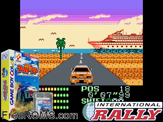Its A World Rally (Japan) Gameboy Color game showing 3D box cover and gameplay screenshot