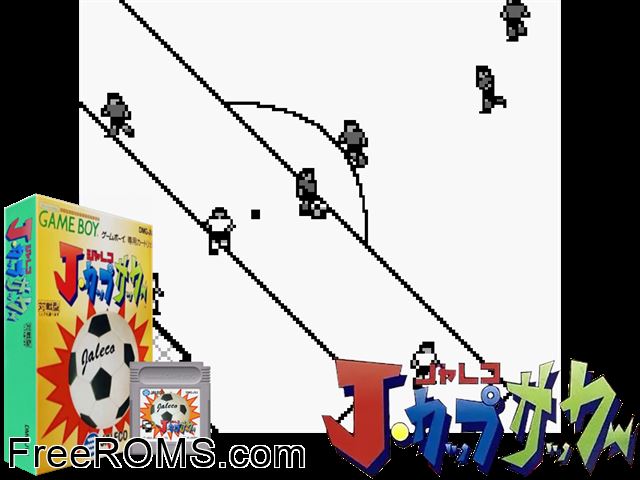 J.Cup Soccer (Japan) Gameboy Color game showing 3D box cover and gameplay screenshot