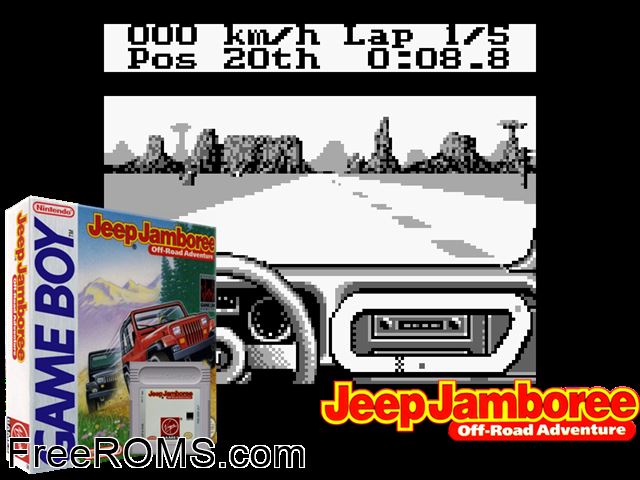 Jeep Jamboree Gameboy Color game showing 3D box cover and gameplay screenshot
