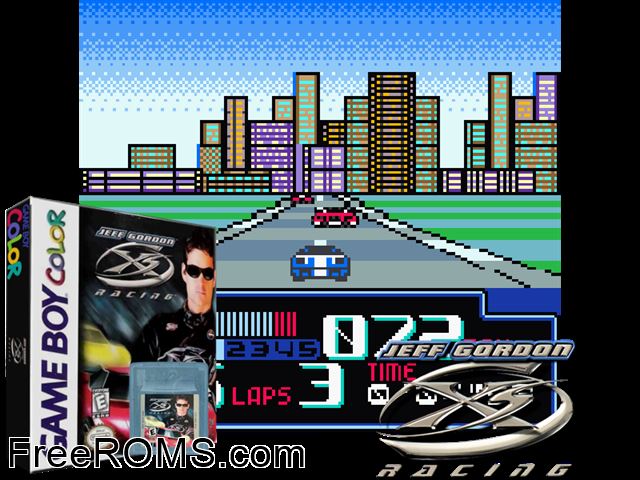 Jeff Gordon Xs Racing Gameboy Color game showing 3D box cover and gameplay screenshot