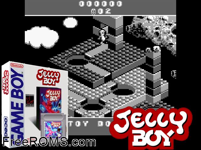 Jelly Boy Gameboy Color game showing 3D box cover and gameplay screenshot