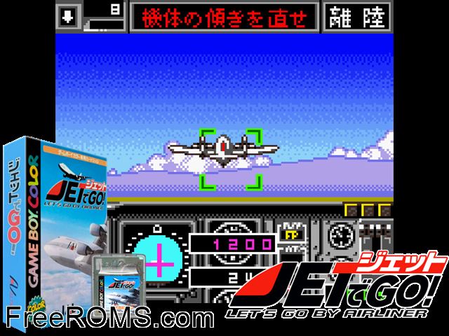Jet De Go! - Lets Go By Airliner (Japan) Gameboy Color game showing 3D box cover and gameplay screenshot