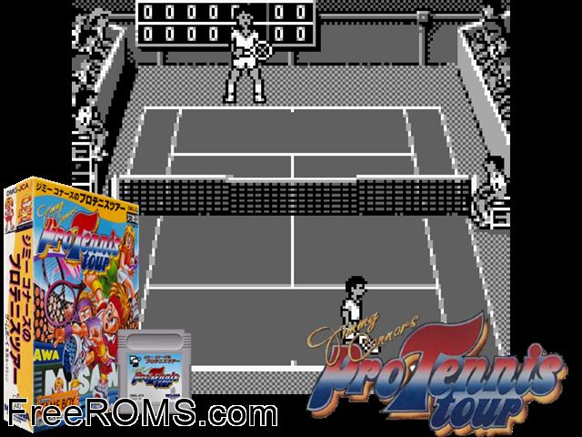 Jimmy Connors Tennis (Japan) Gameboy Color game showing 3D box cover and gameplay screenshot