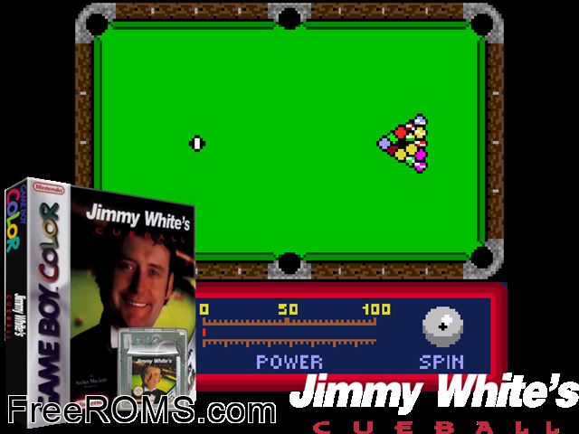Jimmy Whites Cueball Gameboy Color game showing 3D box cover and gameplay screenshot