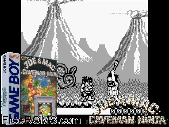 Joe And Mac Gameboy Color game showing 3D box cover and gameplay screenshot