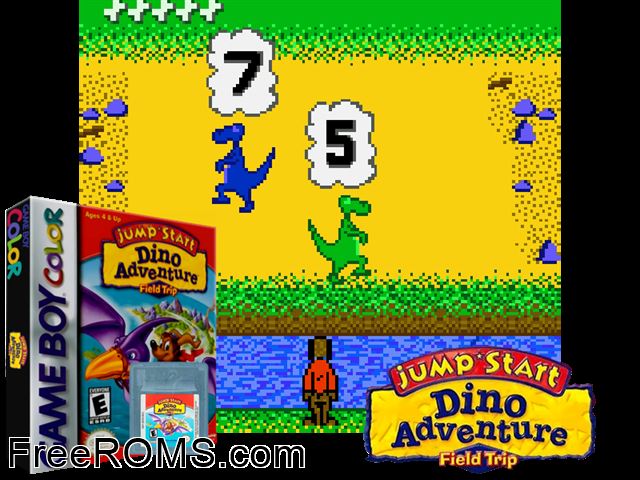 Jumpstart Dino Adventure - Field Trip Gameboy Color game showing 3D box cover and gameplay screenshot