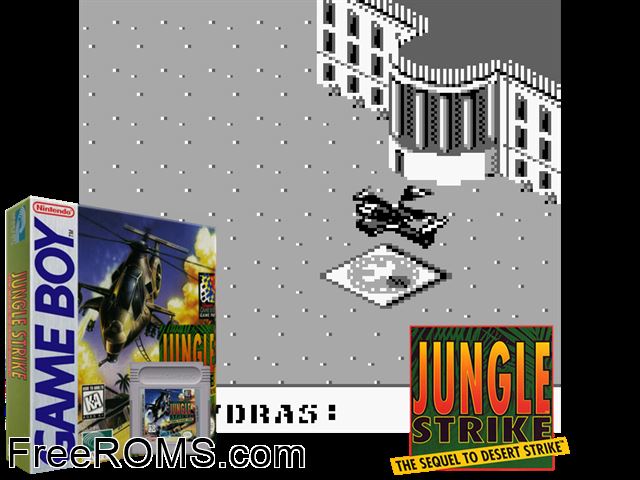 Jungle Strike Gameboy Color game showing 3D box cover and gameplay screenshot