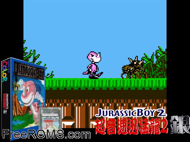 Jurassic Boy 2 Gameboy Color game showing 3D box cover and gameplay screenshot