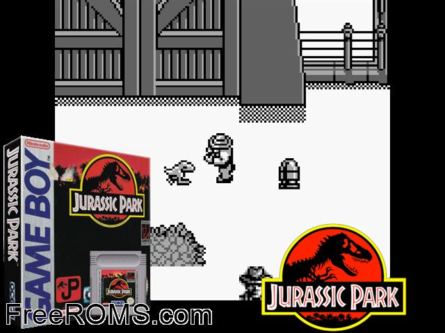 Jurassic Park Gameboy Color game showing 3D box cover and gameplay screenshot