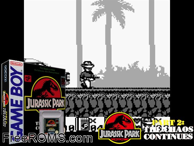 Jurassic Park 2 - The Chaos Continues Gameboy Color game showing 3D box cover and gameplay screenshot