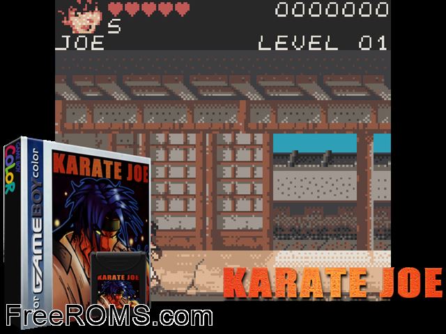 Karate Joe Gameboy Color game showing 3D box cover and gameplay screenshot