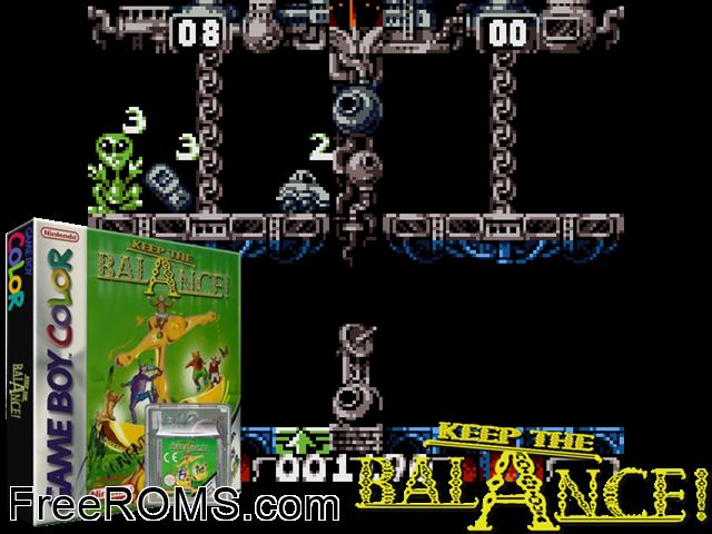 Keep The Balance Gameboy Color game showing 3D box cover and gameplay screenshot