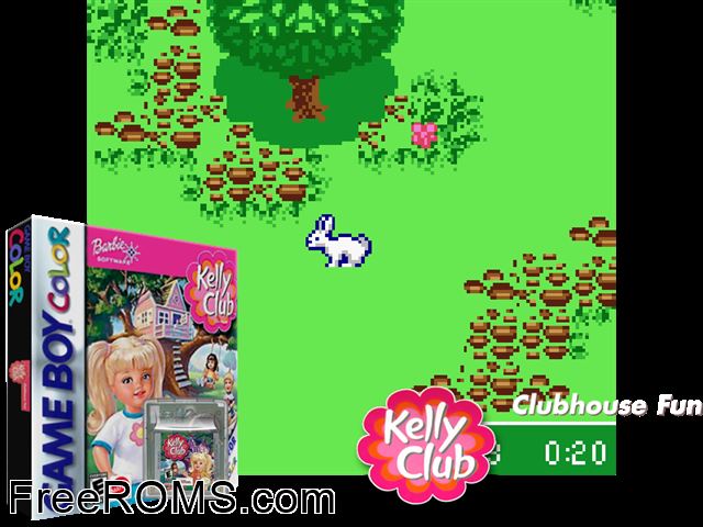 Kelly Club - Clubhouse Fun Gameboy Color game showing 3D box cover and gameplay screenshot