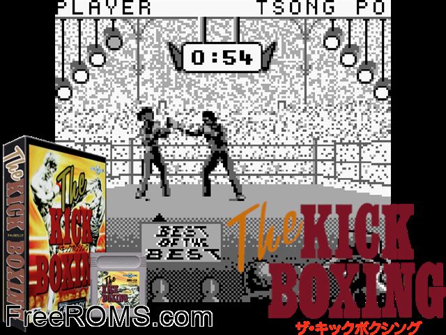 Kick Boxing, The (Japan) Gameboy Color game showing 3D box cover and gameplay screenshot