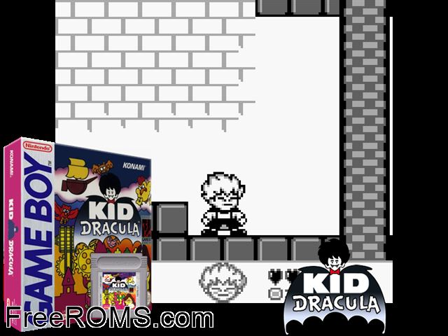 Kid Dracula Gameboy Color game showing 3D box cover and gameplay screenshot