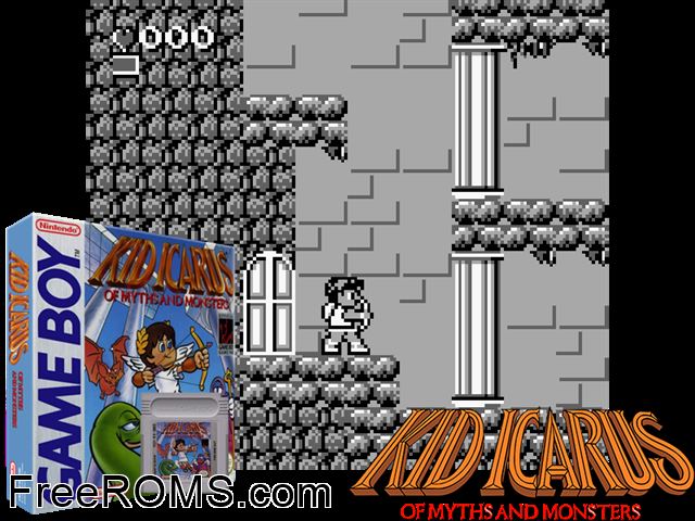 Kid Icarus Of Myths And Monsters Dx By Redrum (Hack) Gameboy Color game showing 3D box cover and gameplay screenshot