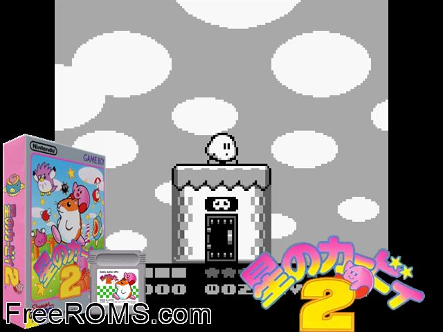 Kirby 2 Hoshinoka 2 (Japan) Gameboy Color game showing 3D box cover and gameplay screenshot