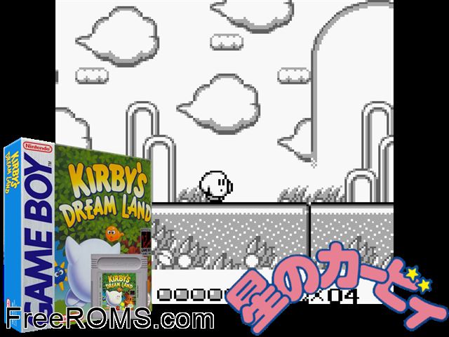 Kirbys Dream Land Gameboy Color game showing 3D box cover and gameplay screenshot