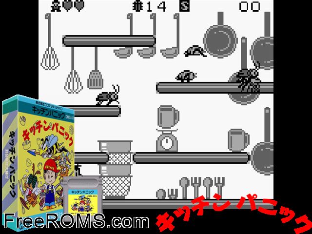 Kitchin Panic (Japan) Gameboy Color game showing 3D box cover and gameplay screenshot