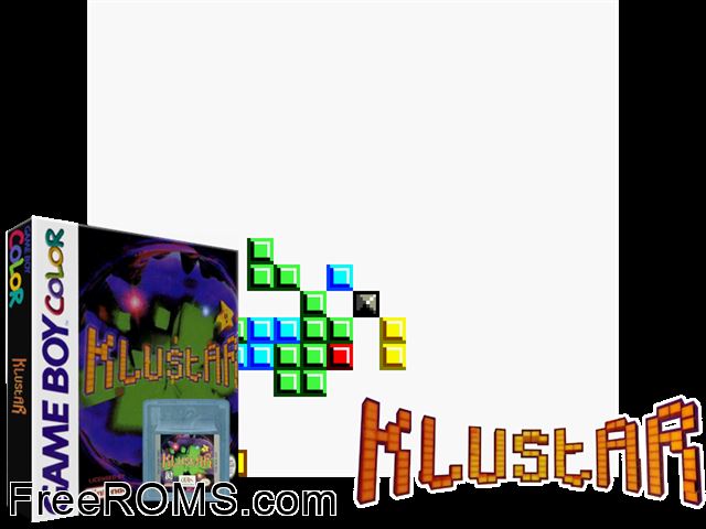 Klustar Gameboy Color game showing 3D box cover and gameplay screenshot