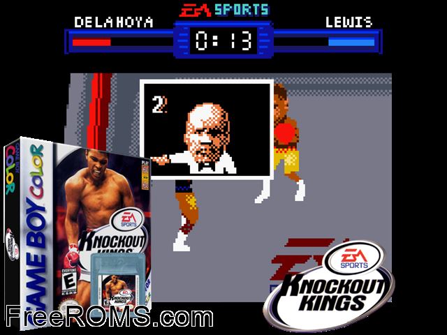 Knockout Kings Gameboy Color game showing 3D box cover and gameplay screenshot