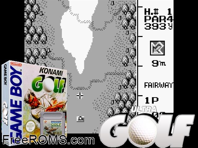 Konami Golf Gameboy Color game showing 3D box cover and gameplay screenshot