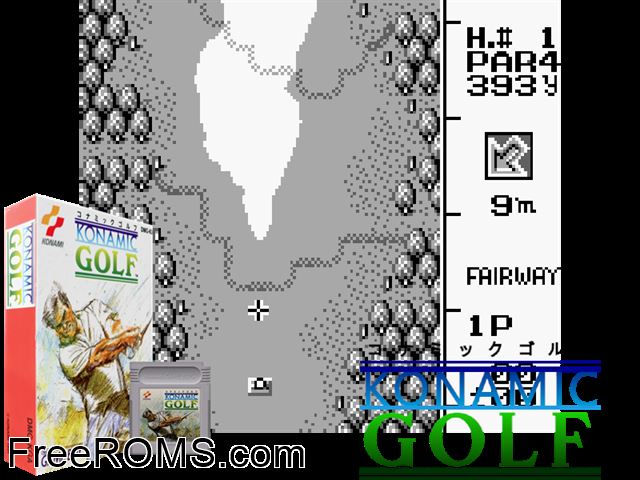 Konami Golf (Japan) Gameboy Color game showing 3D box cover and gameplay screenshot