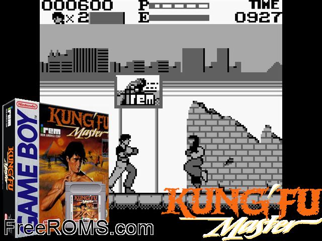 Kung-Fu Master Gameboy Color game showing 3D box cover and gameplay screenshot