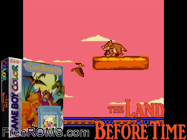Land Before Time, The Gameboy Color game showing 3D box cover and gameplay screenshot
