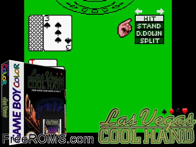 Las Vegas Cool Hand Gameboy Color game showing 3D box cover and gameplay screenshot