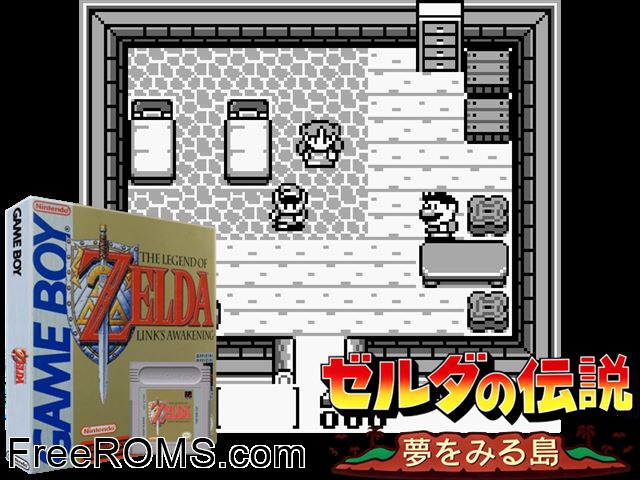 Legend Of Zelda, The Links Awakening (V1.2) Gameboy Color game showing 3D box cover and gameplay screenshot