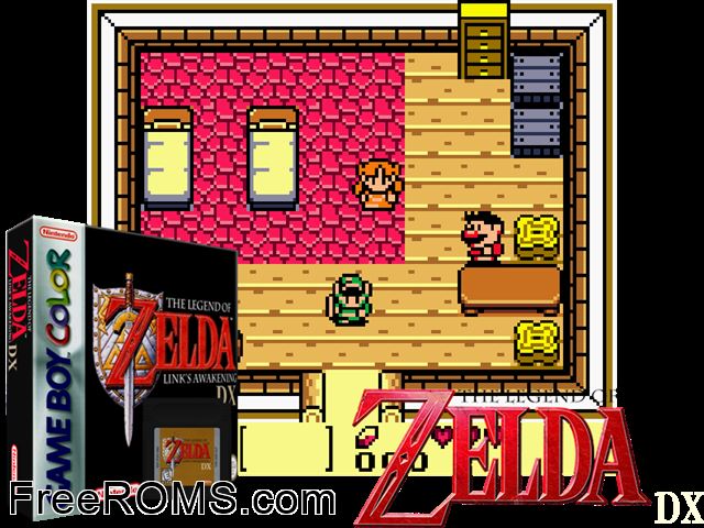 Legend Of Zelda, The Links Awakening Dx (France) Gameboy Color game showing 3D box cover and gameplay screenshot