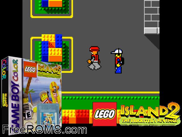 Lego Island 2 - The Bricksters Revenge Gameboy Color game showing 3D box cover and gameplay screenshot